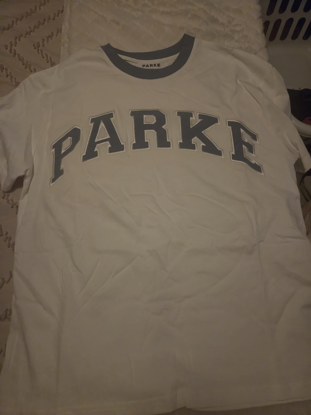 Parke White Short Sleeve Tee with Gray Collegiate Print